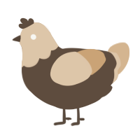 A bark and beige chicken with a head pattern