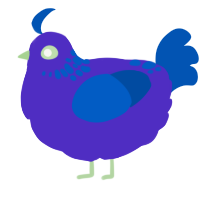 A indigo and ultramarine chicken with a neck-speckle pattern