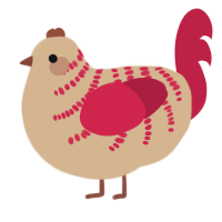 A beige and crimson chicken with a half-bar pattern