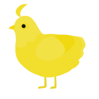 A yellow chicken with a head pattern