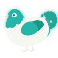 A white and turquoise chicken with a head pattern