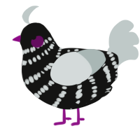 A black and silver chicken with a bar pattern
