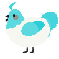A white and aqua chicken with a head pattern
