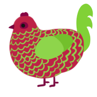 A crimson and grass chicken with a lace pattern