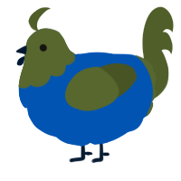 A ultramarine and olive chicken with a head pattern