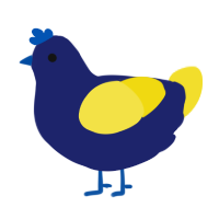 A navy and yellow chicken