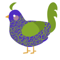 A indigo and chartreuse chicken with a double-lace pattern