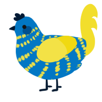 A sapphire and yellow chicken with a bar pattern