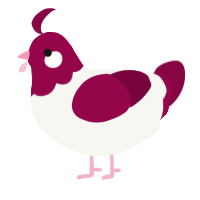 A white and maroon chicken with a head pattern
