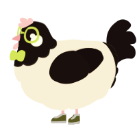 A cream and black chicken with a head pattern