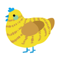 A yellow and gold chicken with a bar pattern