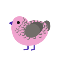 Grepi, a pink and grey chicken with a half-lace pattern