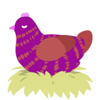 A plum and red chicken with a bar pattern