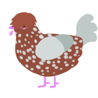 A russet and silver chicken with a speckle pattern