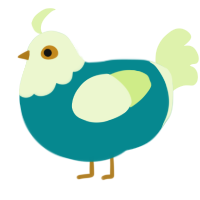 A teal and apple chicken with a head pattern