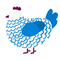 A white and sapphire chicken with a lace pattern