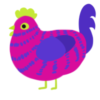 A fuchsia and indigo chicken with a bar pattern