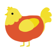 A vermilion and yellow chicken with a head pattern