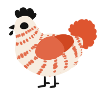 A cream and vermilion chicken with a bar pattern