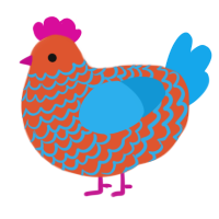 A vermilion and sky chicken with a lace pattern