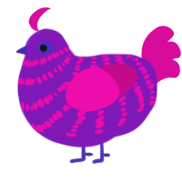 A violet and fuchsia chicken with a bar pattern