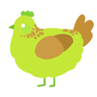 A lime and gold chicken with a neck-speckle pattern