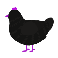 A black and sable chicken with a bar pattern