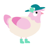 A cream and pink chicken with a head pattern
