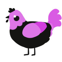 A black and orchid chicken with a head pattern