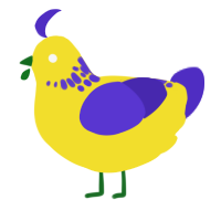 A yellow and indigo chicken with a neck-speckle pattern