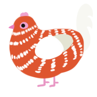 A vermilion and white chicken with a bar pattern