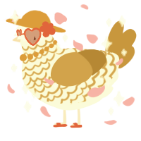 A white and gold chicken with a lace pattern