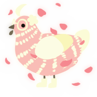 A rose and white chicken with a bar pattern