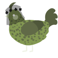 A chartreuse and olive chicken with a speckle pattern