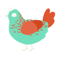 A mint and vermilion chicken with a half-lace pattern