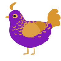 A violet and orange chicken with a half-lace pattern