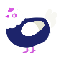 A navy and white chicken with a head pattern