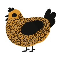 A orange and black chicken with a double-lace pattern