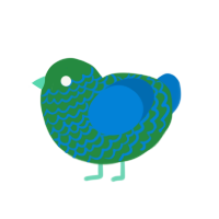 Ambient Techno, a viridian and sapphire chicken with a lace pattern