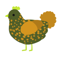 A olive and ochre chicken with a speckle pattern