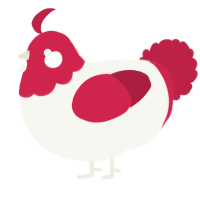 A white and crimson chicken with a head pattern