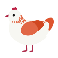 A white and vermilion chicken with a neck-speckle pattern