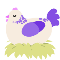 A cream and blurple chicken with a neck-speckle pattern