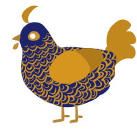 A navy and ochre chicken with a double-lace pattern
