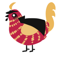 A crimson and honey chicken with a bar pattern