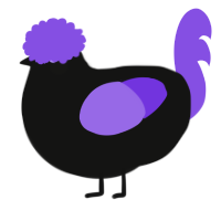 A black and blurple chicken