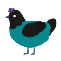 A teal and sable chicken with a head pattern