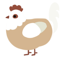 A beige and white chicken with a head pattern
