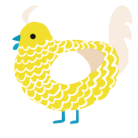 A yellow and cream chicken with a lace pattern