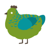 A chartreuse and teal chicken with a half-lace pattern